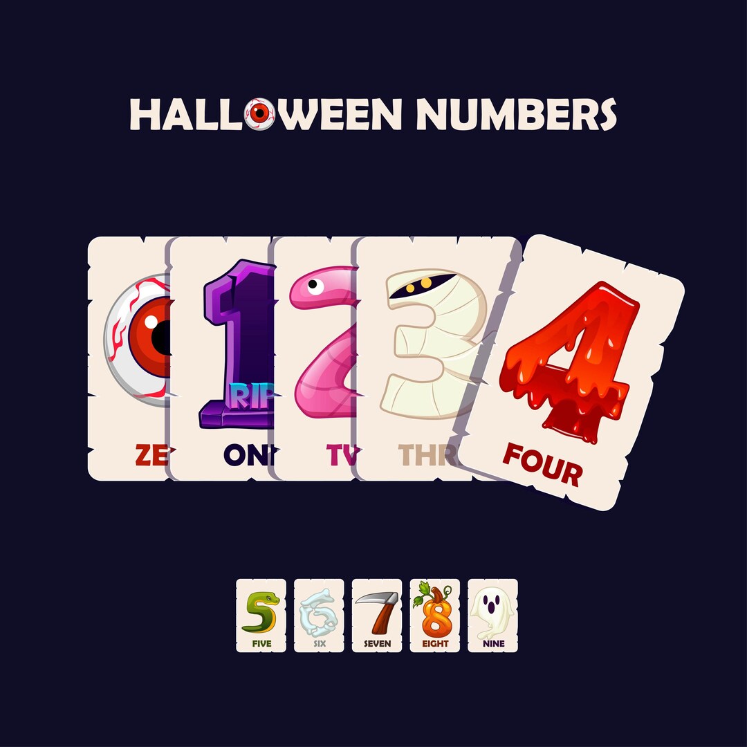 Numbers Cards for Children With Halloween Elements, From 1 to 9 - Etsy