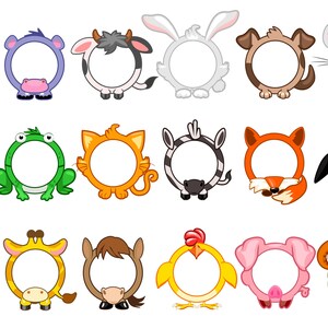 Set of round animal like frames. Cartoon avatar for UI games. Empty animal frame for your kids decor, print or stickers.