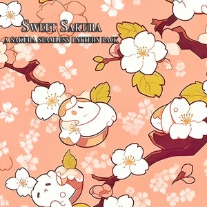 Japanse bloempatronen voor scrapbooking en handwerk, levendige Sakura- en kersenbloesemontwerpen, commerciële licentie inbegrepen.