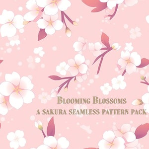 Cherry Blossom Digital Paper Set - 30 Japanese Cherry Blossom Floral Patterns for Scrapbooking and Crafts, Unlimited Commercial Use.
