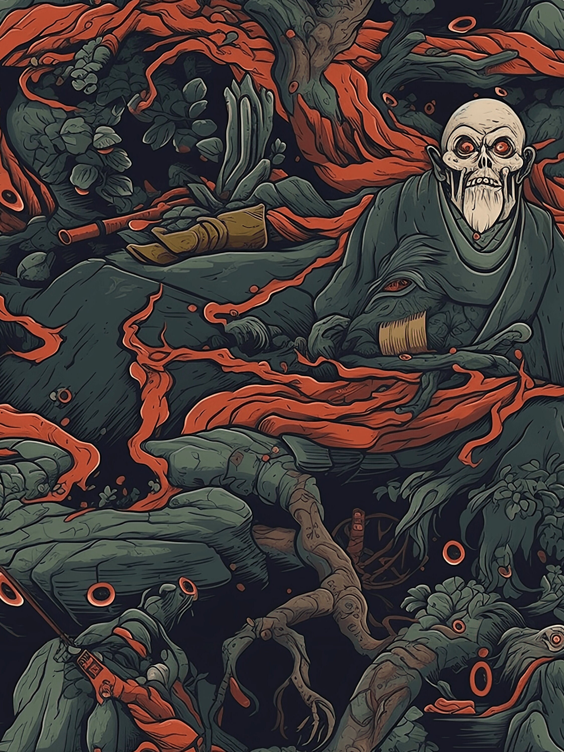 Horrorcore Eastern Seamless Pattern Pack, 12 Skeletal Cryptid PNG Pack ...