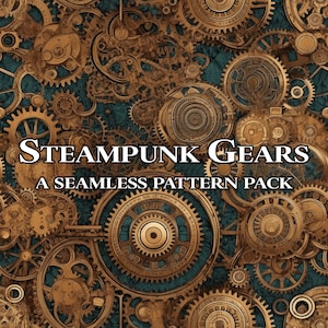 Steampunk Gears Seamless Patterns,  Commercial Use, Seamless Patterns, Scrapbook PNG, Digital Prints