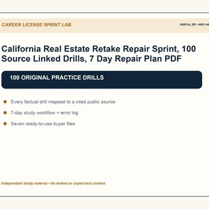 California Real Estate Retake Repair Sprint, 100 Source Linked Drills, 7 Day Repair Plan PDF