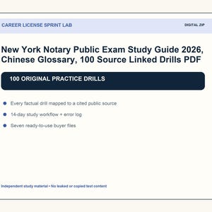 New York Notary Public Exam Study Guide 2026, Chinese Glossary, 100 Source Linked Drills PDF