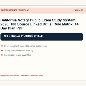 California Notary Public Exam Study System 2026, 100 Source Linked Drills, Rule Matrix, 14 Day Plan PDF