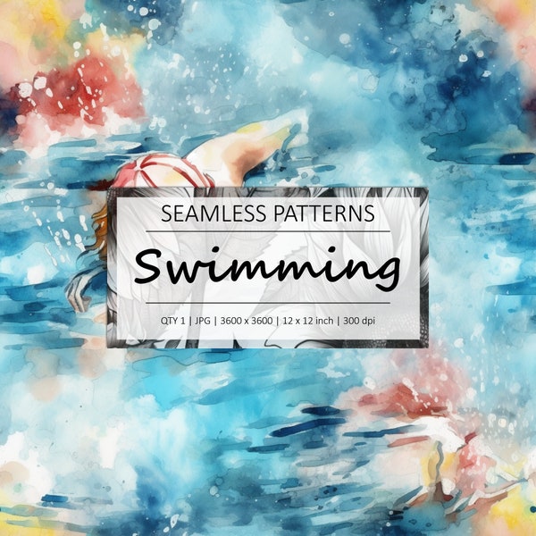 Seamless Swimming Pattern - 1 Digital Paper - 12in x 12in - Perfect for Commercial Use - Instant Download Available