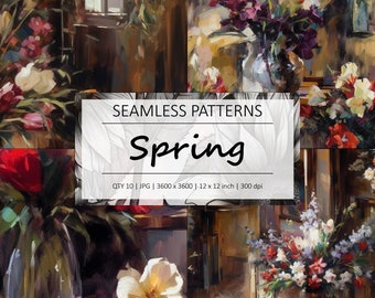 SPRING FLORAL - 10 Seamless Floral Repeating Patterns - Background - Digital Paper - Commercial Use