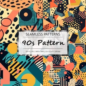 90s Theme | 10 Seamless Patterns - 12in x 12in - Perfect for Commercial Use - Instant Download Available