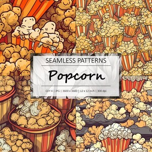 Popcorn | 4 Seamless Patterns - 12in x 12in - Perfect for Commercial Use - Instant Download Available