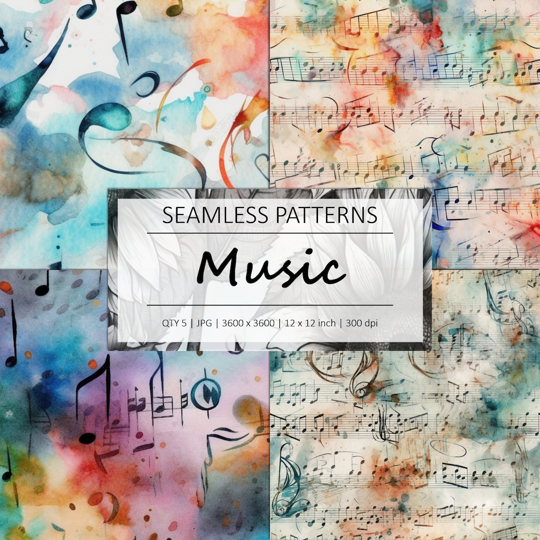 Seamless Musical Patterns - 5 Digital Paper - 12in X 12in - Perfect for ...