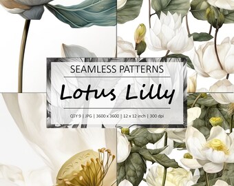 WEISSE LILLY | 10 nahtlose Drucke, Blumen digitales Papier, Blumen wiederholendes Muster, Blumen Hintergrund, Blumen digitales Papier, Scrapbook