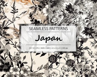 JAPANESE FLORAL - 10 Seamless Floral Repeating Patterns - Background - Digital Paper - Commercial Use