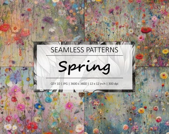 SPRING FLORAL - 10 Seamless Floral Repeating Patterns - Background - Digital Paper - Commercial Use