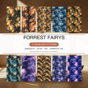 Fairy Seamless Pattern 10 PNG, Enchanted Forest Digital Paper, Glowing Woodland Fantasy Background