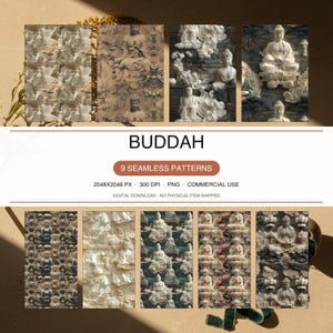 Paquete de patrones sin costuras de Buda Zen - 9 unidades