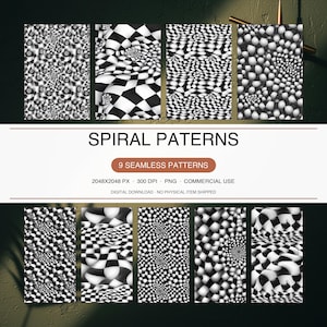 Duizelingwekkend papier, spiraalvormig papier, trancepapier, optische illusie uit de Op Art-wereld, naadloos zwart-wit PNG