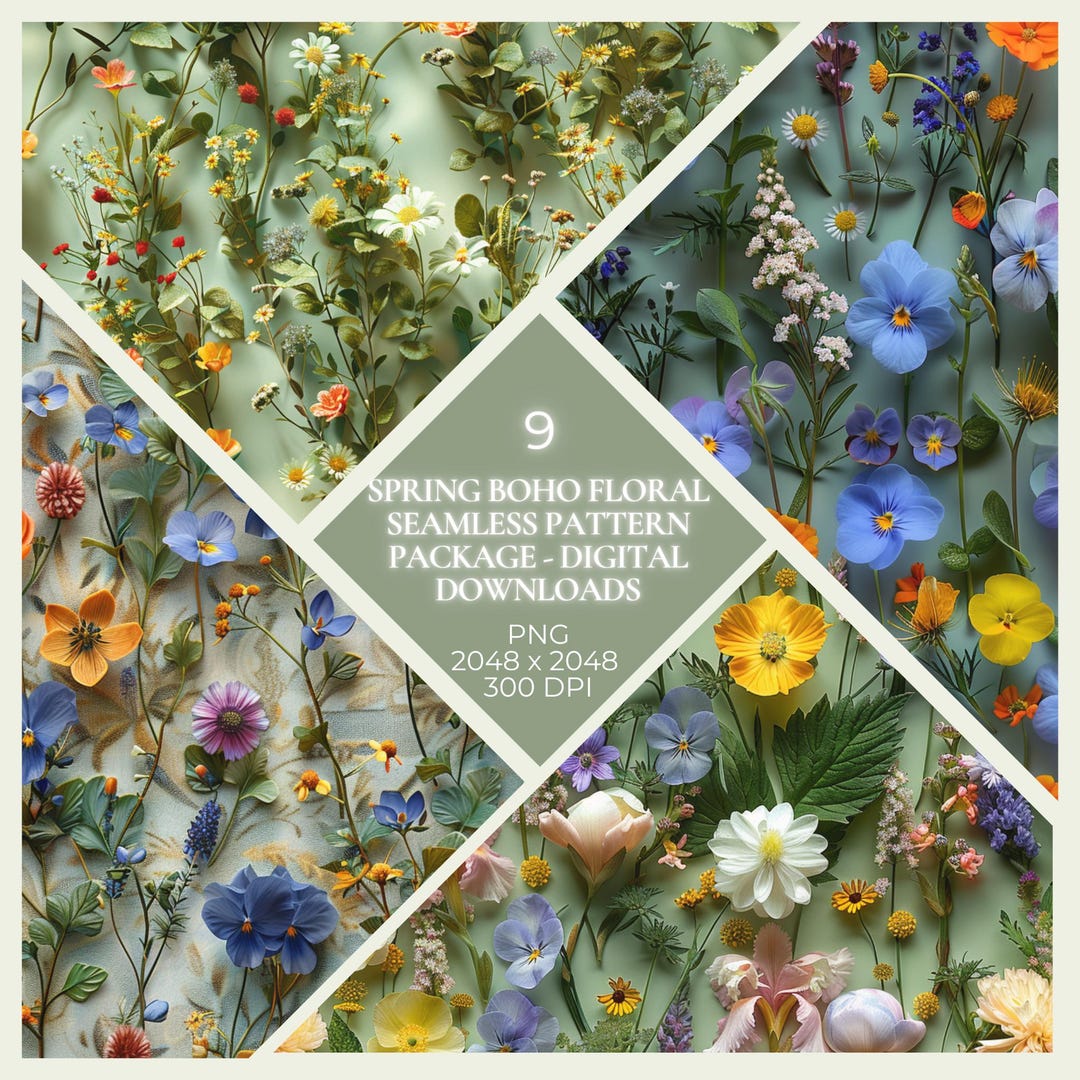 Boho Floral Seamless Pattern PNG Cottagecore Digital Paper Sublimation ...