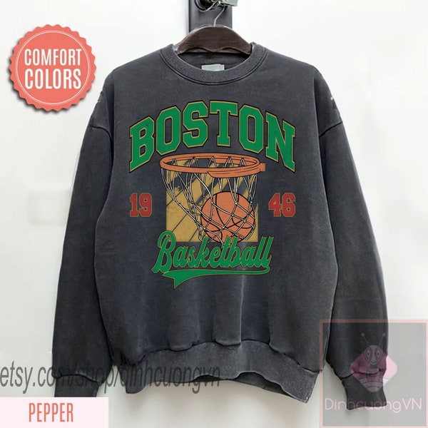 Comfort Colors BOSTON Basketball Sweatshirt, Vintage Style BOSTON Basketball  Comfort Colors T-shirt, Boston Basketball PNG