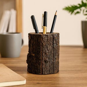Handmade Mango Wood Pen Holder Rustic Desk Organizer for Writers Students Vintage Office Decor Gift Minimalist Fountain Pen Stand