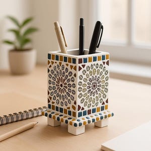 Rustic Wooden Pen Holder – Handmade Desk Organizer, Pencil Stand, Pen Tray, Office Gift for Men, Vintage Workspace Accessory