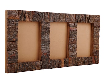 3 Picture Frame Collage 4x6 Wood Bark Multi Photo Frame For Wall Decor Vintage Collage Frame For Family Photo