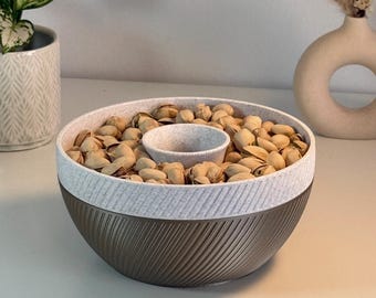 Pistazienschale, Nussschale, Snackschale mit Abfallbehälter - Farben sind PERSONALISIERBAR