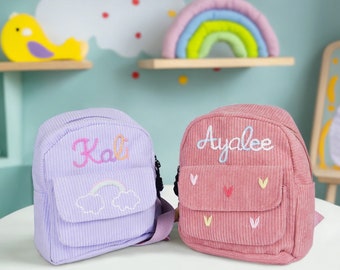 Personalized Corduroy Baby Backpack, Embroidered Preschool Bag