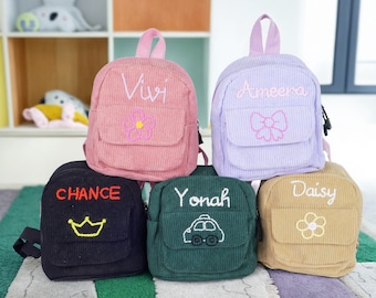 Personalized Corduroy Baby Backpack, Custom Embroidered Kids School Bag