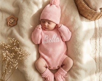 Embroidered Name Baby Romper Set, Personalized Outfit, Baby Boy Romper Baby Girl Romper, Coming Home, Gender Neutral,100% Cotton Knit