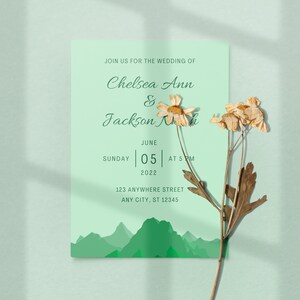 Instant Download - Green Mountain Wedding Invitation Customizable Printable Canva Template - Editable Digital File