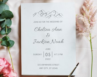 Instant Download - Mountain Wedding Invitation Customizable Printable Canva Template - Editable Digital File