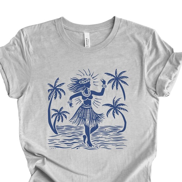 Vintage Hawaiian Hula Girl T-shirt | Nautical Hawaii Shirt | Graphic Shirts | Tiki Bar Tees | Vintage Surfing Shirt | Cool Graphic Tee