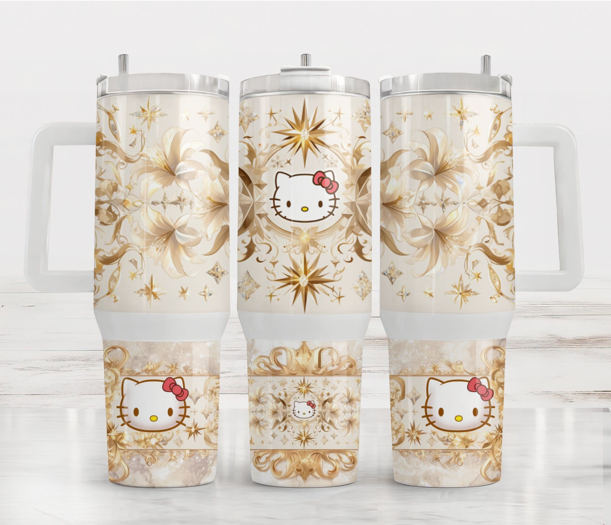 Gold Pattern Hello Kitty Tumbler 40 oz With Handle