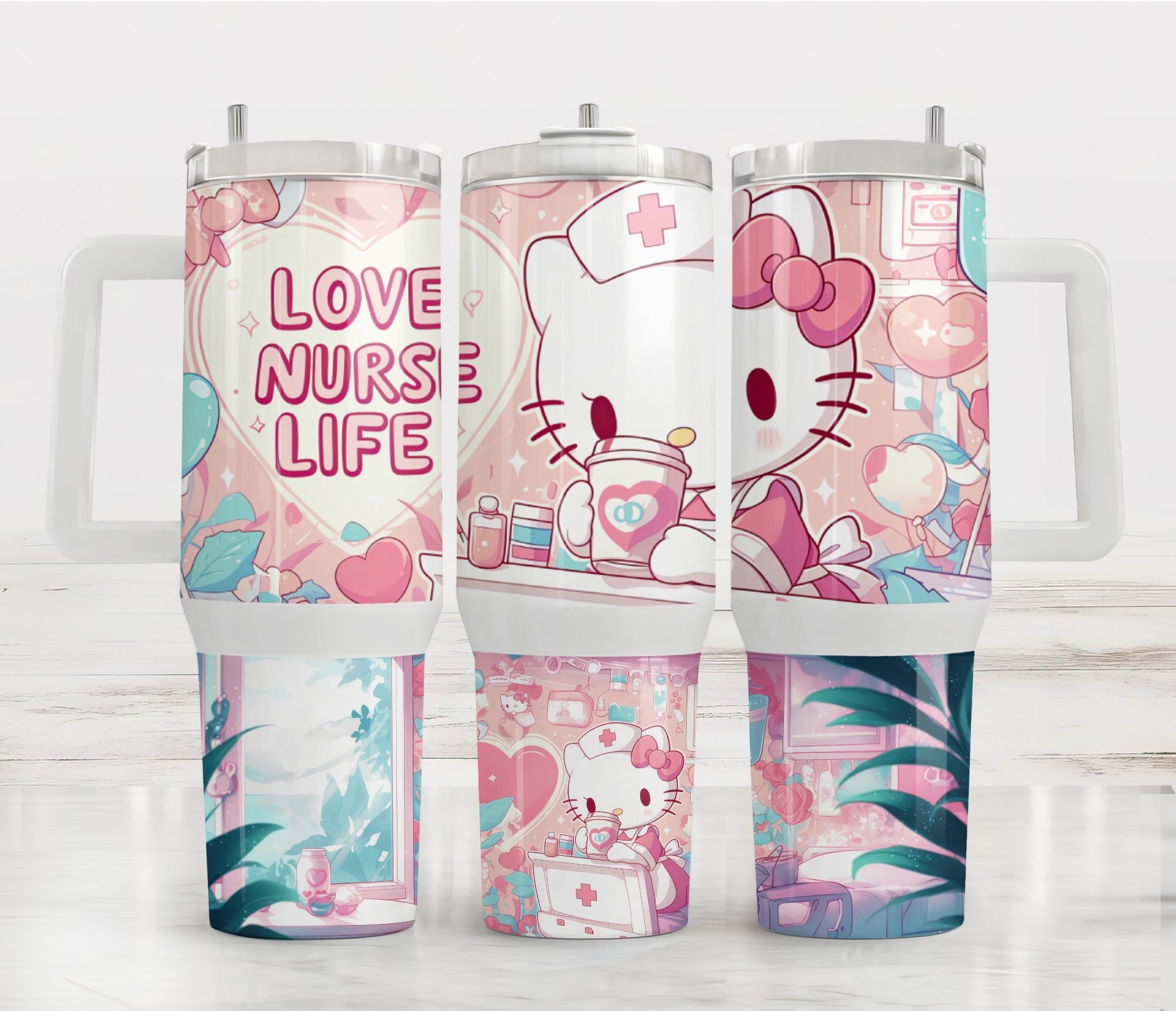 Pastel Color Hello Kitty Love Nurse Life Tumbler 40 oz With Handle