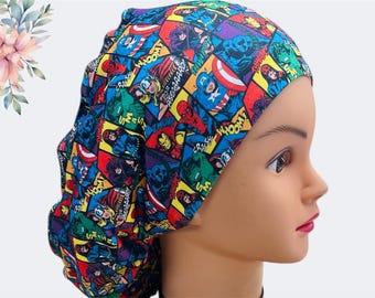 Super Heroes Euro Scrub Cap, Women's Surgical Hat, Adjustable Tie Back