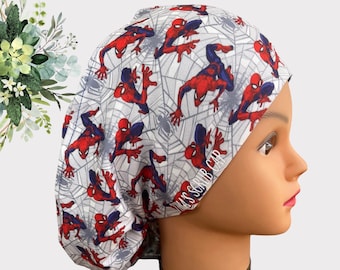 Spider-Man Scrub Cap, Women's Surgical Hat, Adjustable Tie Back