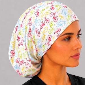 Bicycle Print Euro Scrub Cap, Satin Lined, Adjustable Toggle