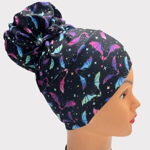 Gorro de quirófano de murciélago de Halloween, moño alto, gorro de enfermera