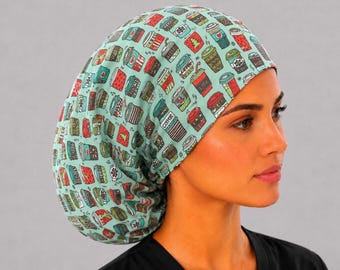 Christmas Coffee Euro Scrub Cap, Satin Lined, Adjustable Toggle