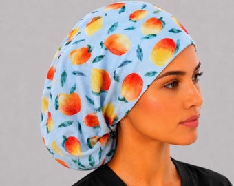 Mango Print Euro Scrub Cap, Satin Lined, Adjustable Toggle