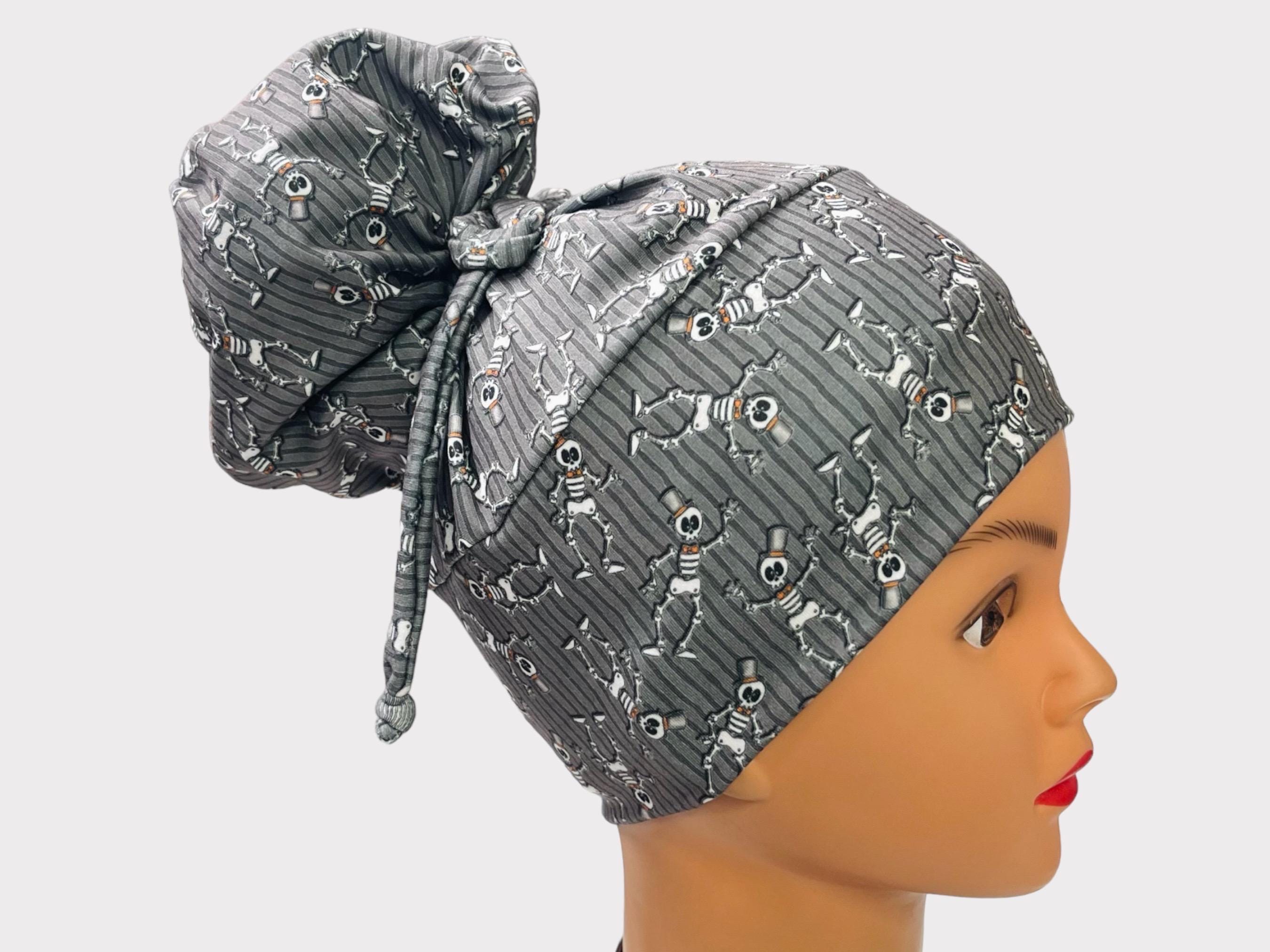 Halloween stretch nurse cap, scrub nurse , high bun scrub cap, nurse scrub cap, healthcare cap, healthcare cap, skeleton scrub cap