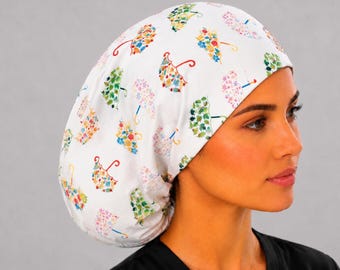 Umbrella Print Euro Scrub Cap for Women, Adjustable Toggle