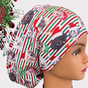 Weihnachtstag Euro Scrub Cap für Frauen, Op-Haube mit Satin gefüttert, Scrub Cap für Frauen, Stripe Scrub Cap, Medizinischer Scrub Cap, Heidschnucken