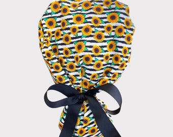 Zonnebloem Scrub Cap, paardenstaart Scrub Caps, Scrub Nurse, Scrub cap, Nurse Scrub Cap, Healthcare Cap, Floral Cap