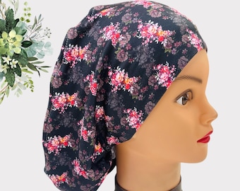 Floral Euro Scrub Cap, Adjustable Surgical Cap, Stretchy Knit