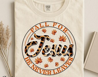 Fall for Jesus Shirt, Leopard Print Christian Women Tee, Autumn Faith Sweatshirt, Thanksgiving Gift