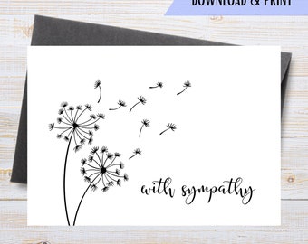 Dandelion With Sympathy Printable Card, Condolences Card, Grief & Mourning Card, Sending Prayers, Instant Download PDF