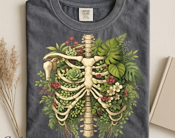 Skeleton Plant Body Shirt, Botanical Rib Cage Tee, Plant Lover Mom Gift, Cottagecore Monstera Leaf Shirt