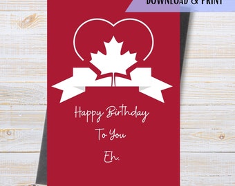 Carte de joyeux anniversaire du Canada, feuille d’érable rouge, imprimable le 1er juillet, célébration de la fête du Canada, carte pour un ami canadien, téléchargement instantané PDF