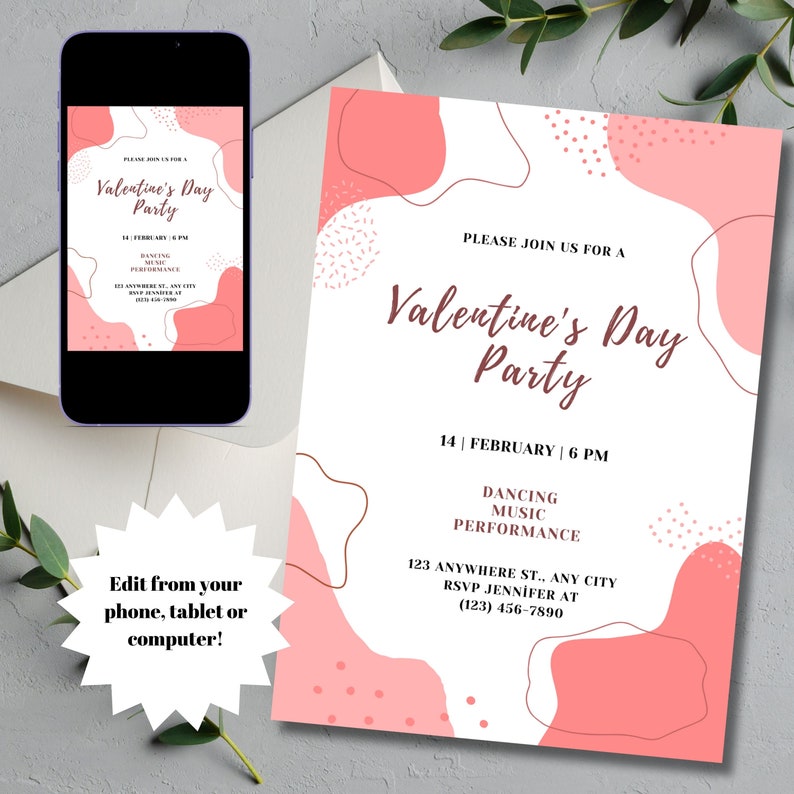 Editable Abstract Valentine Party Invitation, Happy Valentine's Day ...